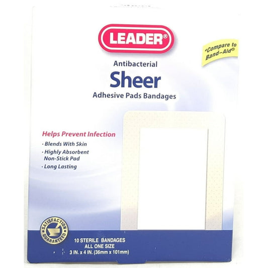 Leader Sheer Adhesive Pads Bandages - 10 ct