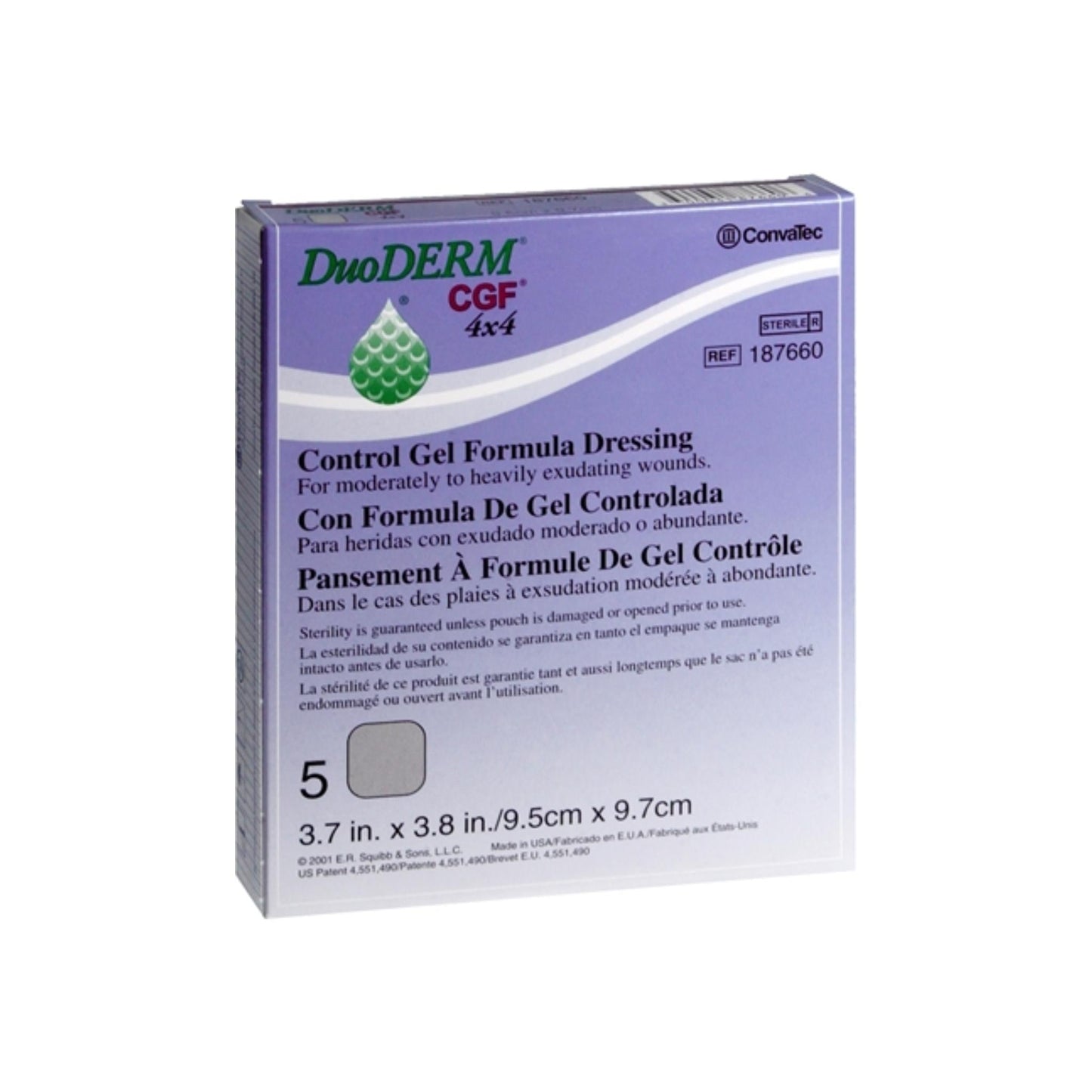 Convatec Duoderm Control Gel Formula Dressings 4 X 4 Inches 187660 5 Each