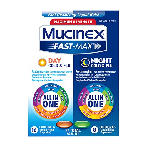 Mucinex Fast-Max Maximum Strength Cold & Flu Day And Night Medicine.