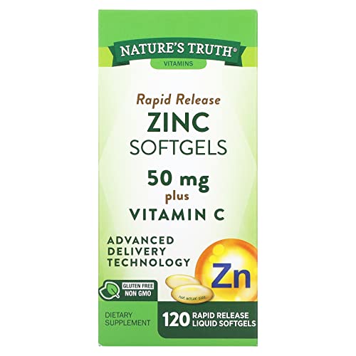 Zinc With Vitamin C 50Mg 120 Softgels Non-Gmo & Gluten Free Supplement By Natures Truth