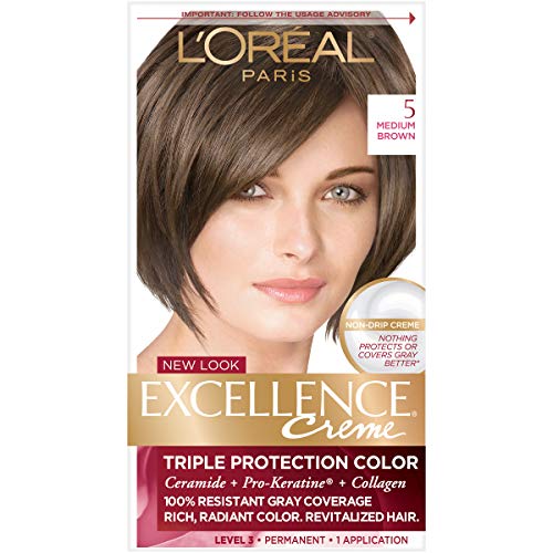 L'Oreal Paris Excellence Creme Permanent Triple Care Hair Color, 5 Medium Brown, 1 Kit