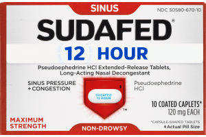Sudafed 12 Hour Coated Caplets Maximum Strength 10 Tabs