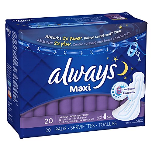 Always Maxi Overnight Pads With Wings, Size 5, Extra Heavy Overnight, Unscented, 20 Count