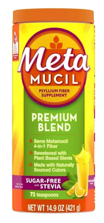 Metamucil Premium Psyllium Stevia Fiber Powder Orange 14.9Oz