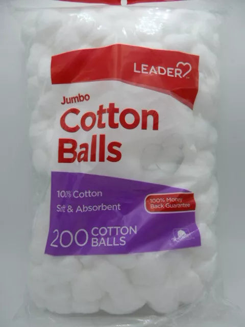 Leader Resealable Jumbo 100% Cotton Balls - 200 Count