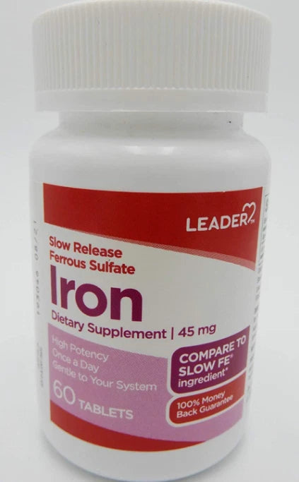 Leader Slow Release Ferrous Sulfate/Iron 45 mg - 60 Tablets