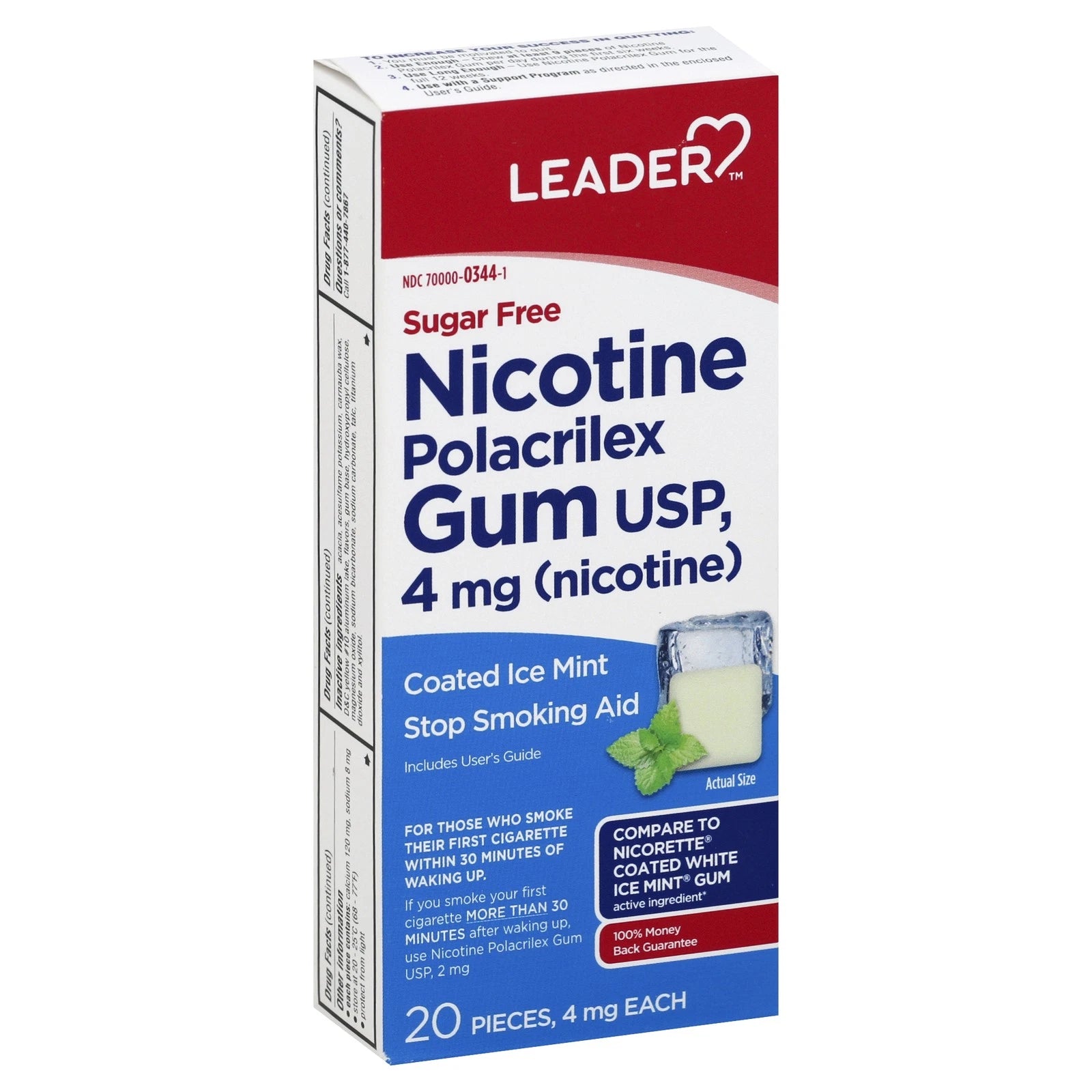 Leader Nicotine Gum Stop Smoking Aid Ice Mint 4mg - 20 Ea