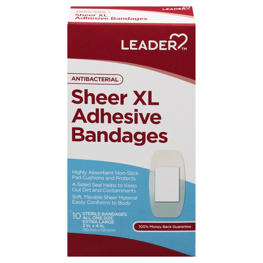 Leader Adhesive Bandages Sheer Antibacterial X-large - 10 ct