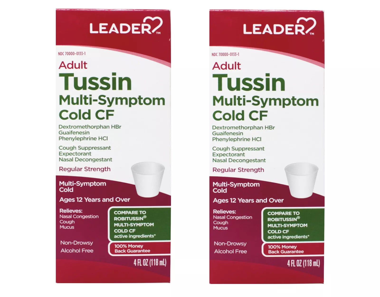Leader Adult Tussin Multi-Symptom Cold CF Regular Strength - 4 fl oz