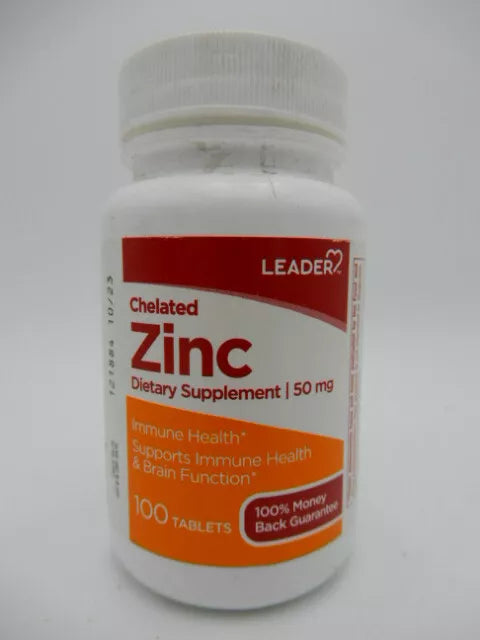 Leader Chelated Zinc 50 mg for Immune Health Care- 100 Tablets