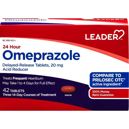 Leader Omeprazole Delayed Release Tablets Acid Reducer 20 mg - 42 ct