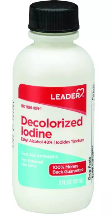 Leader 48% Decolorized Iodine First Aid Antiseptic - 2 Fl Oz