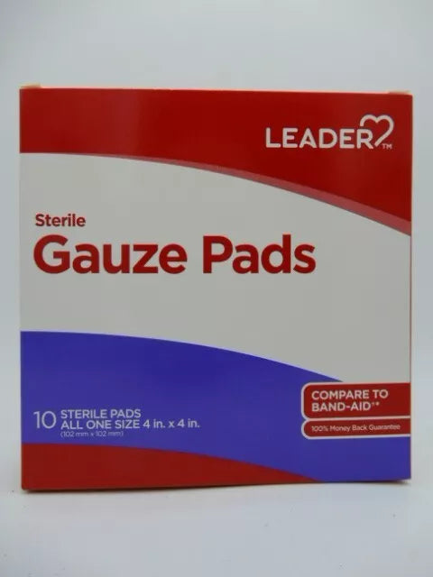 Leader Sterile Gauze Pads for Cleaning Wounds - 10 Count
