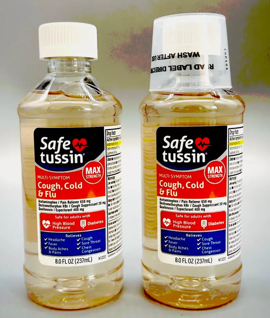 Safe Tussin MAX Cough Cold & Flu NO Sugar NO Alcohol 8oz