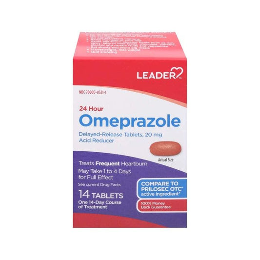 Leader Omeprazole Delayed Release Tablets 20 mg - 14 Count